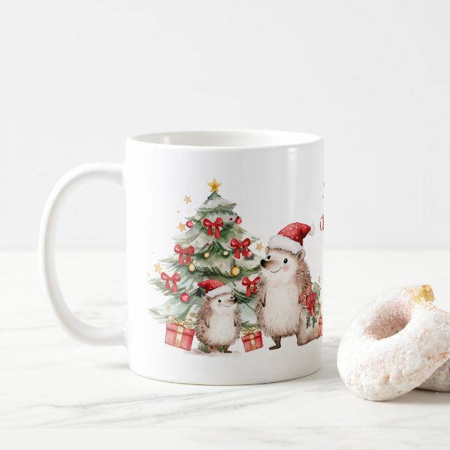 Hedgehog Christmas Tree Presents Mug (Avec donut)