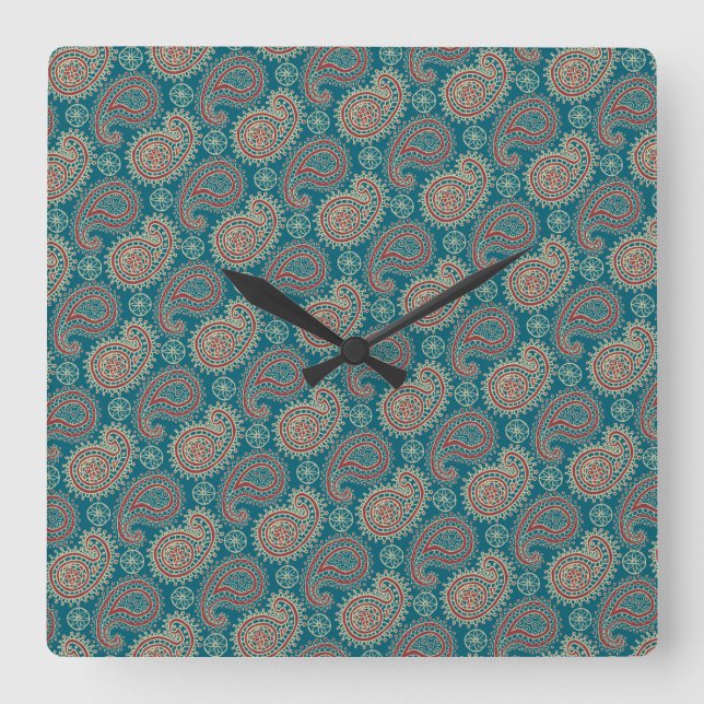 Heffalums Rouge Bleu Beige Paisley Horloge murale (Recto)