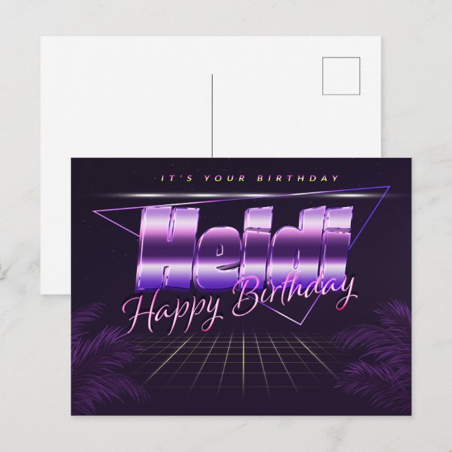 Heidi prénom carte postale violette anniversaire (Devant / Derrière)