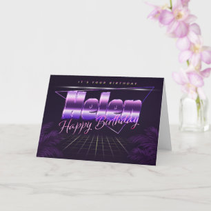 Helen Nom Prénom carte rétro lilas pour anniversai