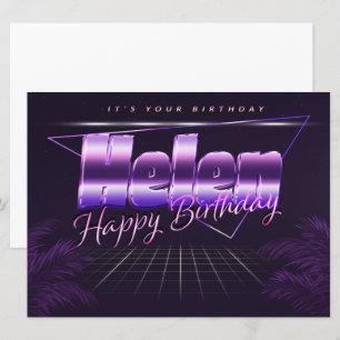 Helen Nom Prénom lila retro Carte Anniversaire
