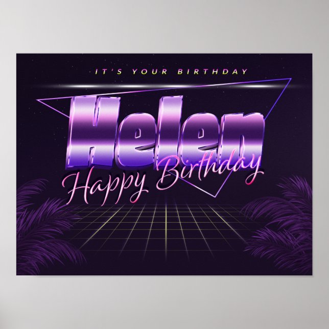 Helen Nom Vorname lila retro Poster Geburtstag (Devant)