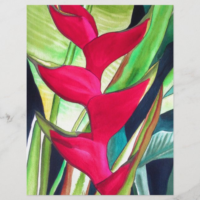 Heliconia Lobster Claw fleur d'aquarelle tropicale (Devant)