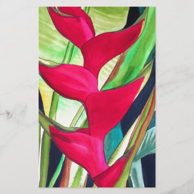 Heliconia Lobster Claw fleur d'aquarelle tropicale (Devant)