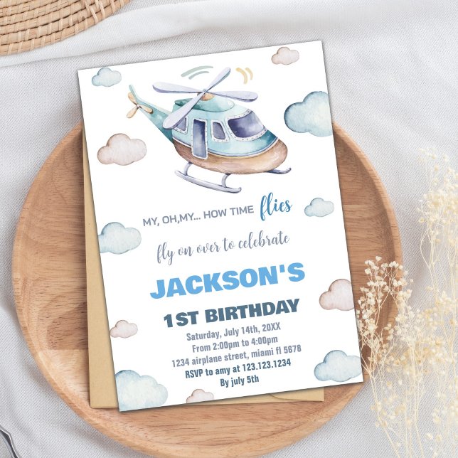 Hélicoptère bleu gris Invitations d'anniversaire (Gray Blue Helicopter Birthday Invitations)