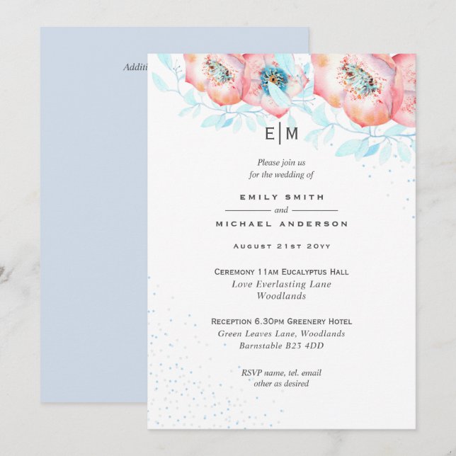 Hellebore Blue Dusty Rose accueil de mariage (Devant / Derrière)