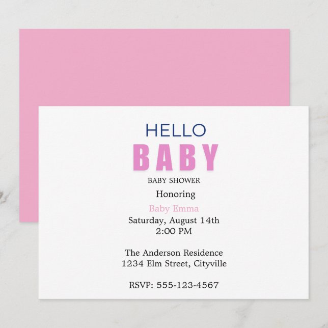 Hello Baby Emma Shower Invitation (Devant / Derrière)