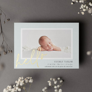 Hello Baby Gold Foil Faire-part de naissance photo