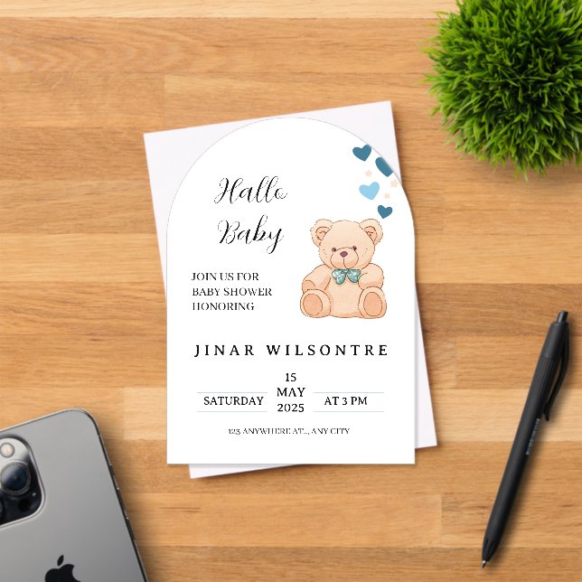 Hello Baby Teddy Bear Baby Shower Invitation (Insitu (Carte d'invitation))