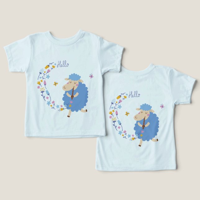 Hello Blue Sheep Kids T-Shirt (Design Recto & Verso)