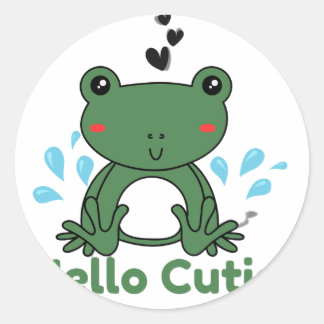 Hello Cutie Frog Sticker – Cute Aesthetic Round St