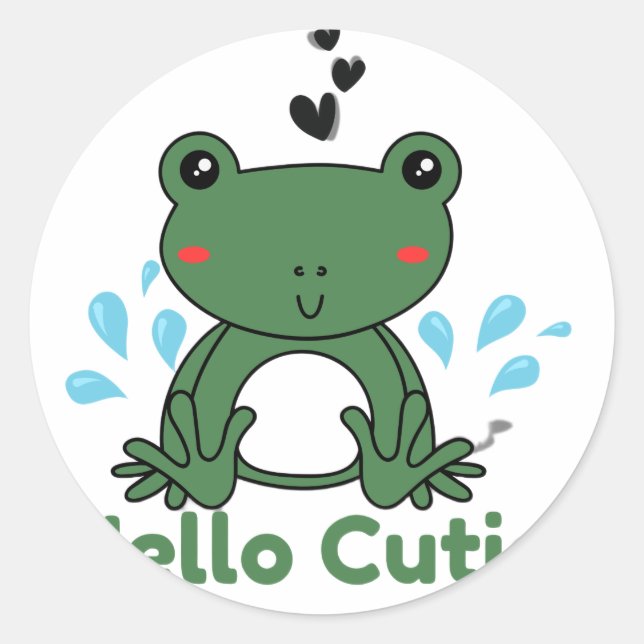 Hello Cutie Frog Sticker – Cute Aesthetic Round St (Devant)