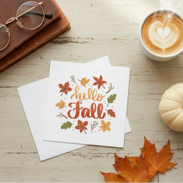 Hello Fall Greeting Card with Autumn Leaves (Créateur téléchargé)