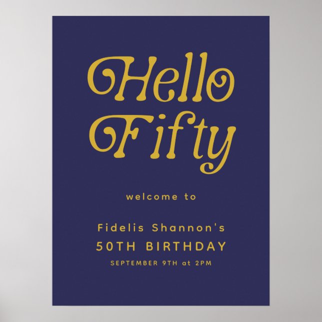 Hello Fifty Retro | Affiche de bienvenue du 50e an (Devant)
