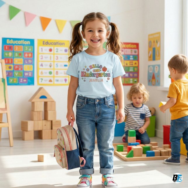 Hello Kindergarten Retro Groovy Custom Name Kids (Créateur téléchargé)