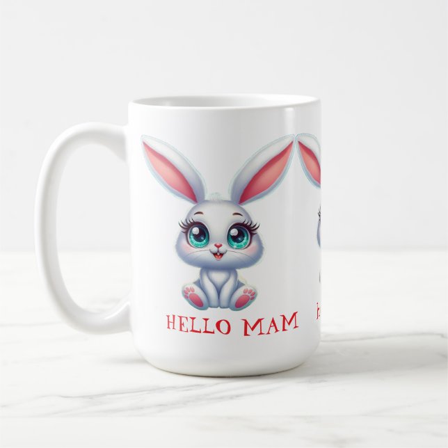 Hello Mom Mug – Cute Bunny Coffee Cup (Gauche)