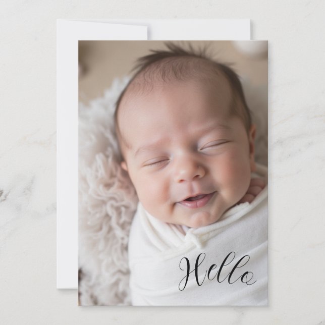 “Hello” Personalized Photo Birth Announcement Card (Devant)