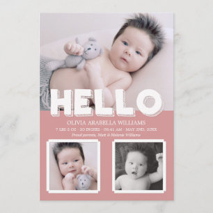 Hello Pink Baby Faire-part photo Collage