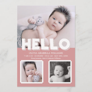 Hello Pink Baby Faire-part photo Collage