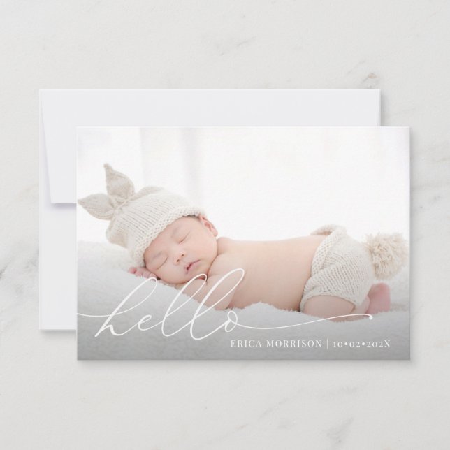 hello script moderne faire-part de naissance carte (Devant)