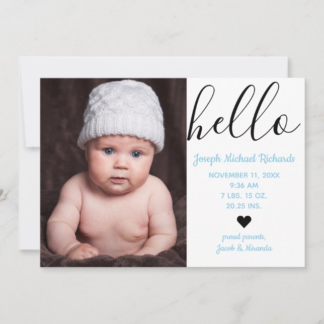 Hello Script Photo - Faire-part de naissance (Devant)