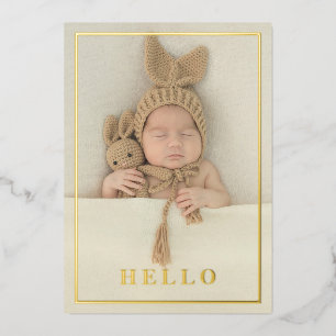 Hello Simple Gold Foil Faire-part de naissance pho