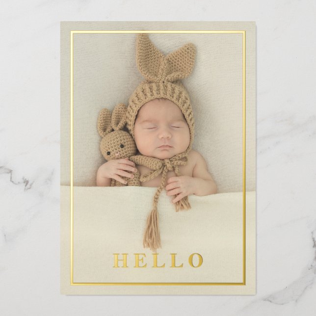 Hello Simple Gold Foil Faire-part de naissance pho (Recto)