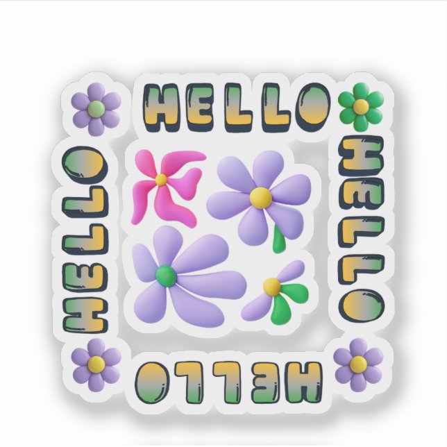 Hello Spring Floral Decorated Sticker (Devant)
