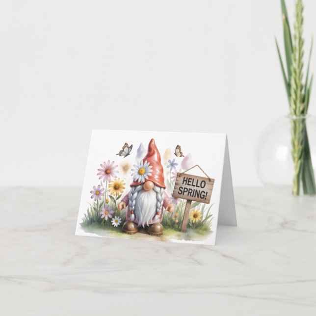 Hello Spring Garden Gnome: Cute Gnome with Braids (Devant)