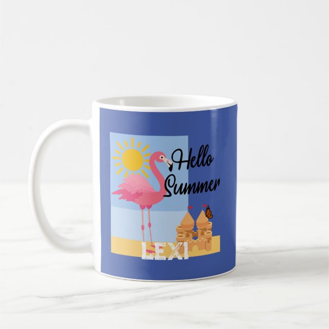Hello Summer Rose Flamant rose Design - Mug classi (Gauche)