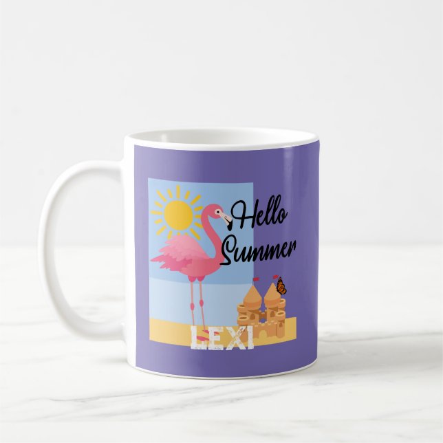 Hello Summer Rose Flamant rose Design - Mug classi (Gauche)