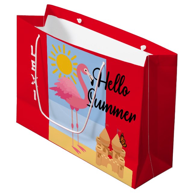 Hello Summer Rose Flamant rose Design - Sac cadeau (Devant Angle)