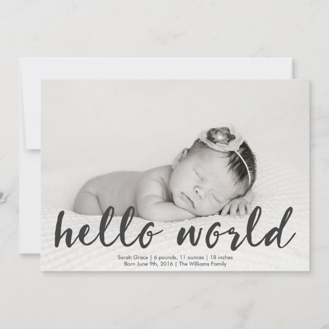 Hello World Baby Photo Faire-part de naissance (Devant)