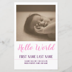 Hello World - faire-part de naissance avec photo