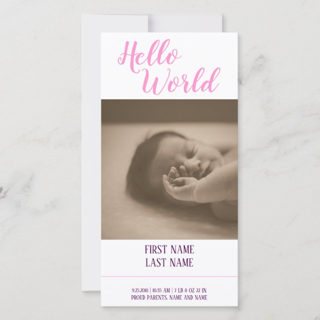 Hello World - faire-part de naissance avec photo (Devant)