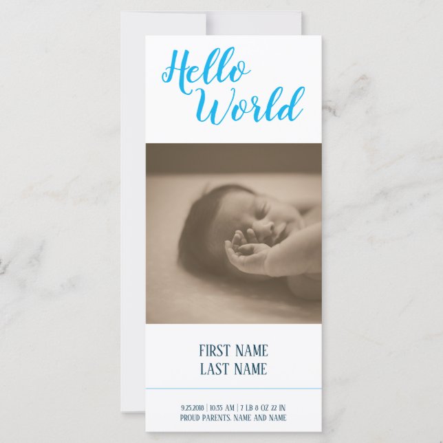 Hello World - faire-part de naissance avec photo (Devant)