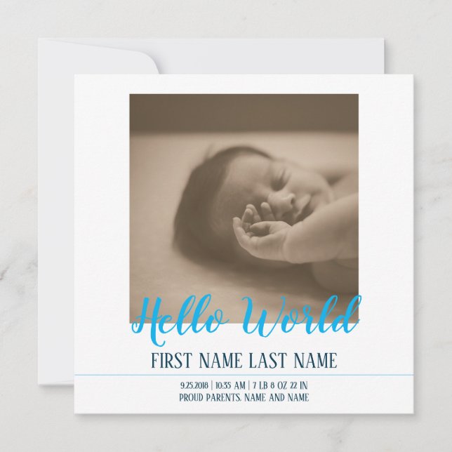 Hello World - faire-part de naissance avec photo (Devant)