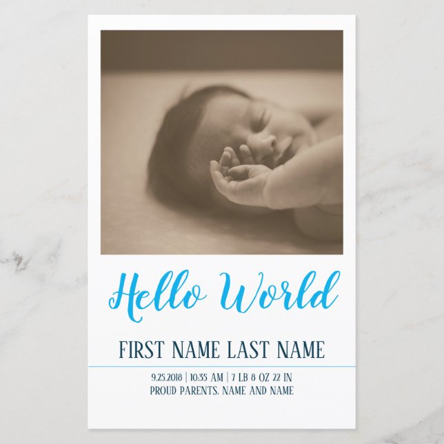 Hello World - faire-part de naissance avec photo (Devant)