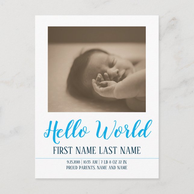 Hello World - faire-part de naissance avec photo (Devant)