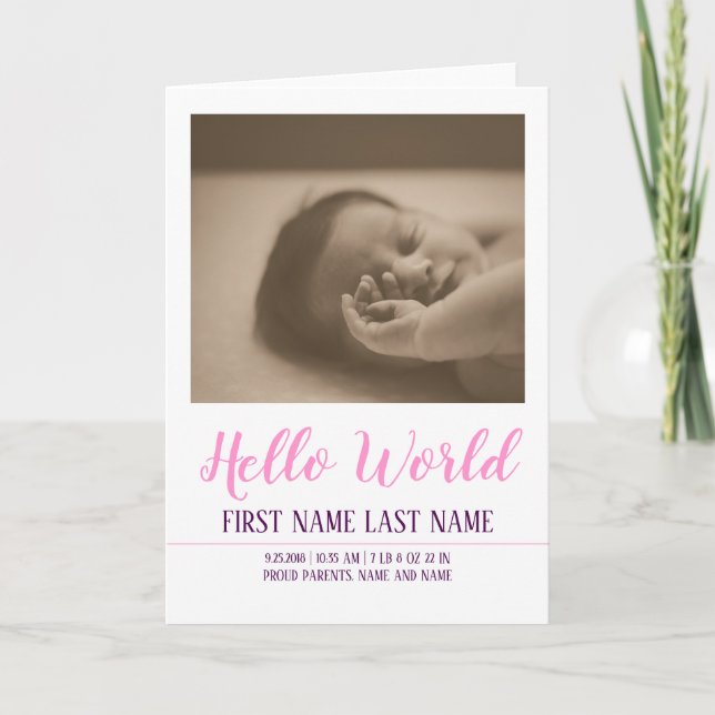 Hello World - faire-part de naissance avec photo (Devant)