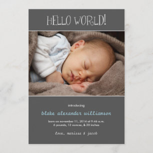 Hello World Faire-part de naissance//Grey
