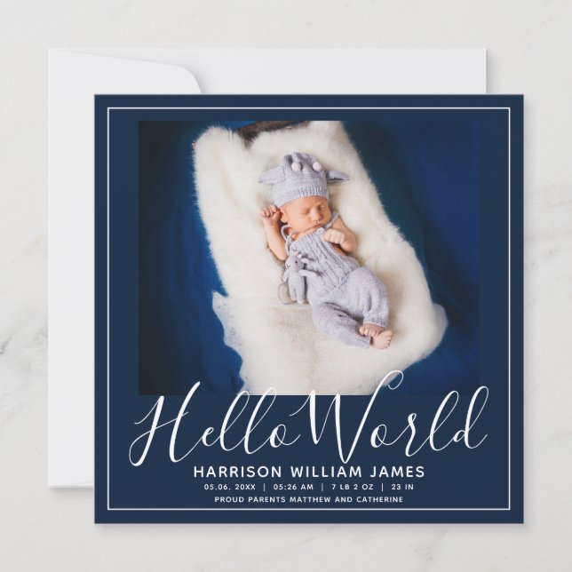 Hello World Photo Baby Faire-part (Devant)
