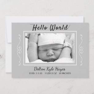 Hello World Photo Grey Faire-part de naissance béb