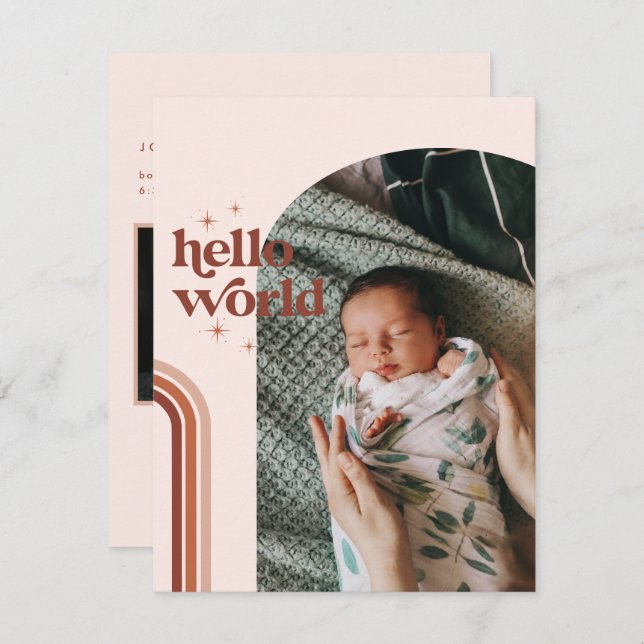 Hello World | Retro Boho Faire-part de naissance (Devant / Derrière)
