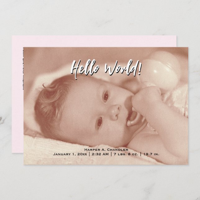 Hello World Your Text and Baby Photo Modèle rose (Devant / Derrière)