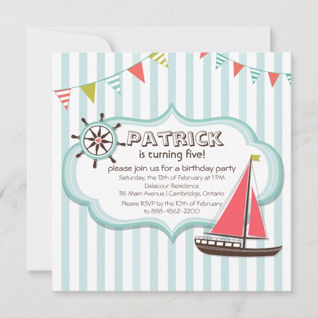 Helm et voilier Nautique Anniversaire Invitation (Devant)