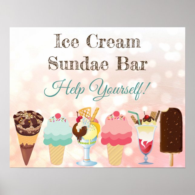 Help Yourself Ice Cream Sundae Bar Poster Sign (Devant)