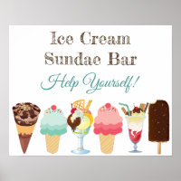 Help Yourself Ice Cream Sundae Bar Poster Sign
