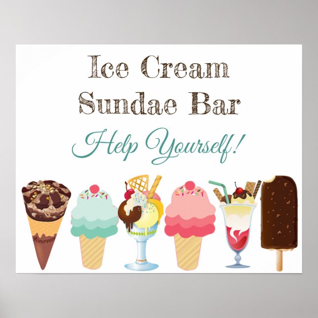 Help Yourself Ice Cream Sundae Bar Poster Sign (Devant)