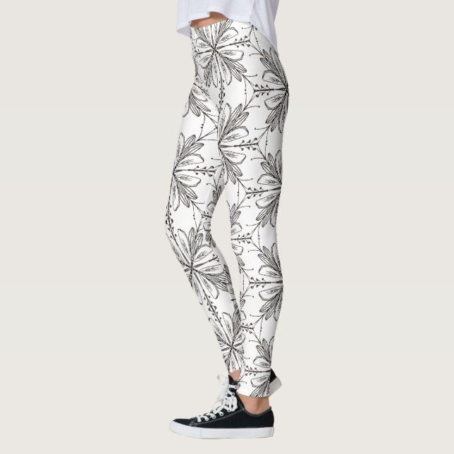 Henné floral Mandala Leggings blancs noirs (Gauche)